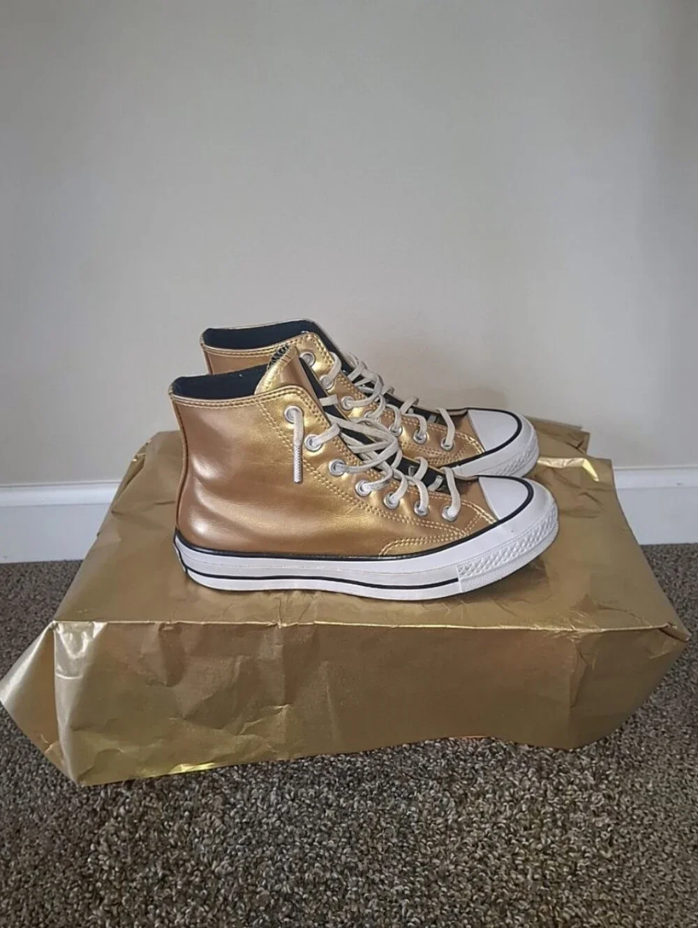Converse Chuck Taylor All Star Metallic Gold High-Top Sneakers - Women Size 7